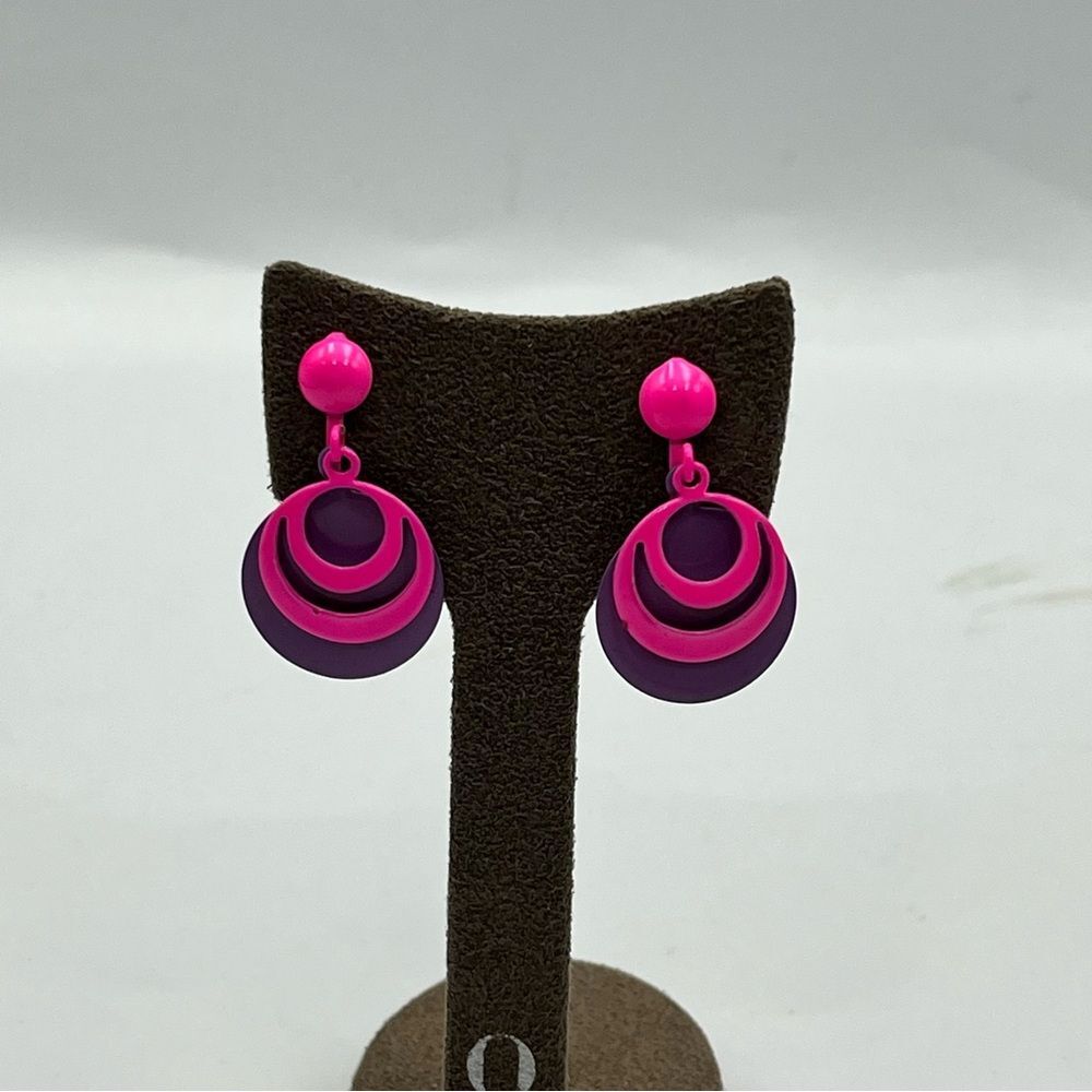 Vibrant Pink and Purple Geometric Dangle Earrings